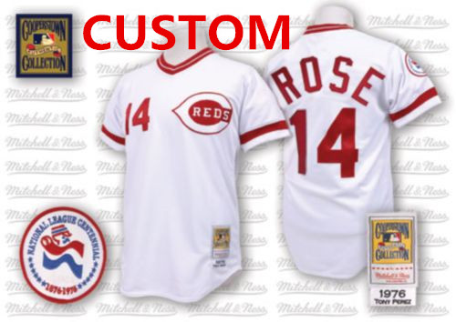 Custom Men\u0027s Cincinnati Reds 1976 White Throwback Jersey