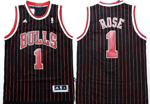 Chicago Bulls #1 Derrick Rose Revolution 30 Swingman Black Pinstripe Jersey  on sale,for Cheap,wholesale from China