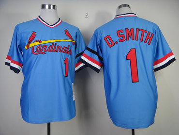 St. Louis Cardinals #1 Ozzie Smith 1982 Light Blue Throwback Jersey on  sale,for Cheap,wholesale from China