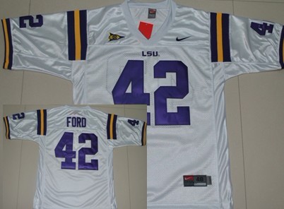 LSU Tigers #42 Michael Ford White Jersey 