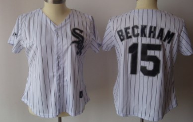 Chicago White Sox #15 Beckham White With Black Pinstripe Womens Jersey 