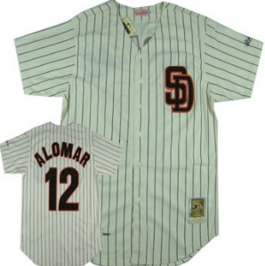 San Diego Padres #12 Roberto Alomar 1989 White Pinstripe Throwback Jersey  on sale,for Cheap,wholesale from China