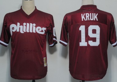 Mitchell & Ness MLB Kids Philadelphia Phillies John Kruk 1991 Authentic Mesh BP Jersey Cardinal Red