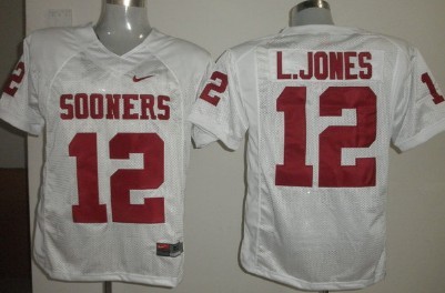 Oklahoma Sooners #12 Landy Jones White Jersey 