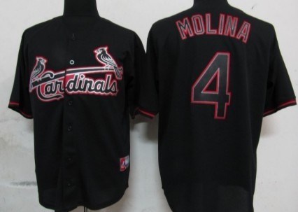 Men's St. Louis Cardinals #4 Yadier Molina Authentic Black Fashion