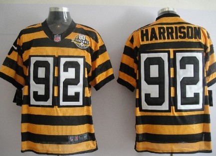 Nike Pittsburgh Steelers #92 James Harrison Yellow With Black Throwback 80TH Jersey