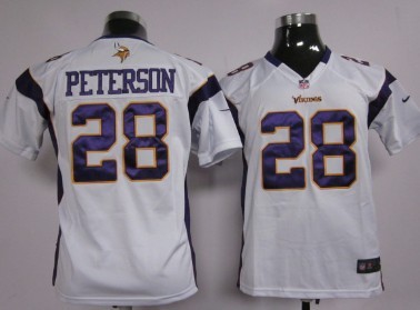 Nike Minnesota Vikings #28 Adrian Peterson White Game Kids Jersey 