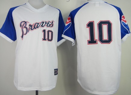 Atlanta Braves #10 Chipper Jones 1974 White Throwback Jersey on