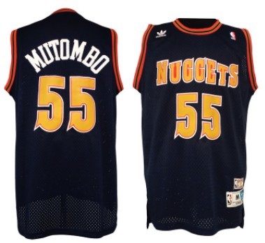 Vintage Champion Denver Nuggets DIKEMBE Mutombo #55 Jersey Mens 44 L Navy  Blue