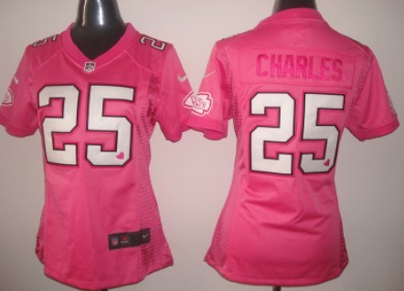 Nike Kansas City Chiefs #25 Jamaal Charles Pink Love Womens Jersey 
