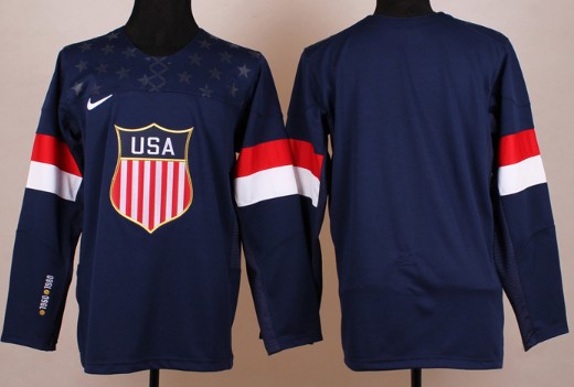 2014 Olympics USA Blank Navy Blue Jersey 