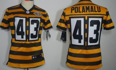 Nike Pittsburgh Steelers #43 Troy Polamalu Yellow With Black Throwback 80TH  Womens Jersey on sale,for Cheap,wholesale from China
