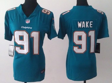 Nike Miami Dolphins #91 Cameron Wake 2013 Green Game Womens Jersey  