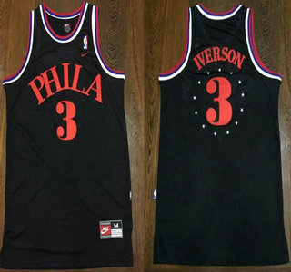 Men's Philadelphia Sixers #3 Allen Iverson 1964 Black Hardwood Classics ...