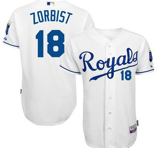 Men's Kansas City Royals #18 Ben Zobrist Home White KC MLB Cool Base Jersey  on sale,for Cheap,wholesale from China