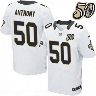 اسعار الهواوي Men's New Orleans Saints #9 Drew Brees White 50th Season Patch Stitched NFL Nike Elite Jersey with C Patch اسعار الهواوي