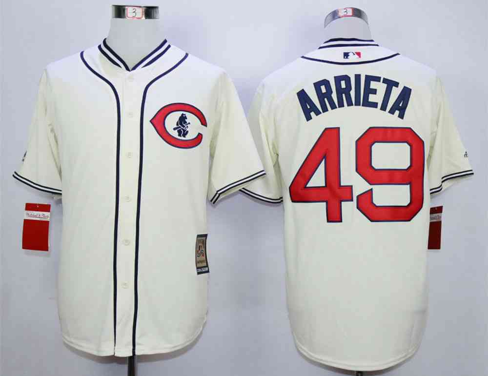 Men's Chicago Cubs #49 Jake Arrieta Cream 1929 Turn Back The Clock