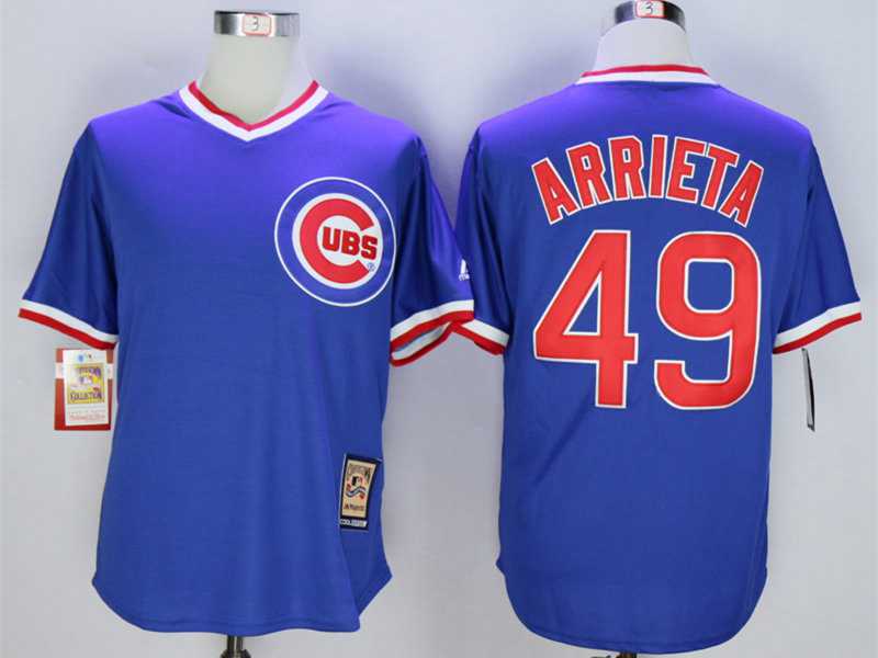 Men's Chicago Cubs #49 Jake Arrieta Blue Throwback Jersey on sale