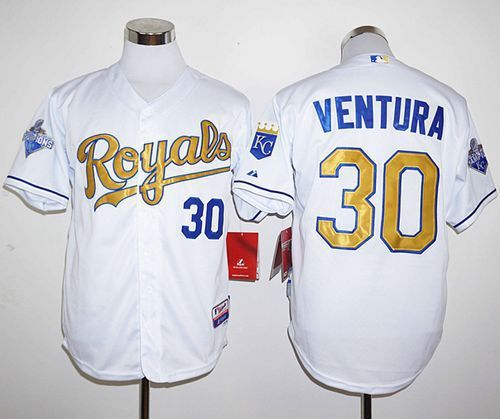 Royals #30 Yordano Ventura White 2015 World Series Champions Gold