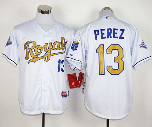 Royals #13 Salvador Perez White 2015 World Series Champions Gold