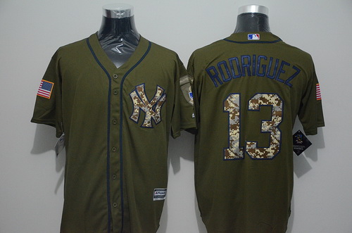 Men's New York Yankees #13 Alex Rodriguez Green Salute to Service