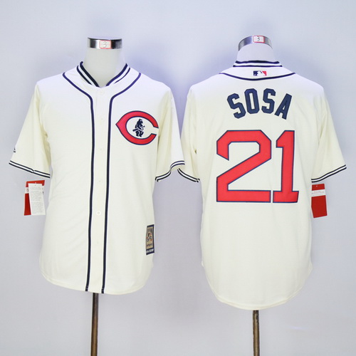 Men's Chicago Cubs #21 Sammy Sosa Retired Cream 1929 Majestic