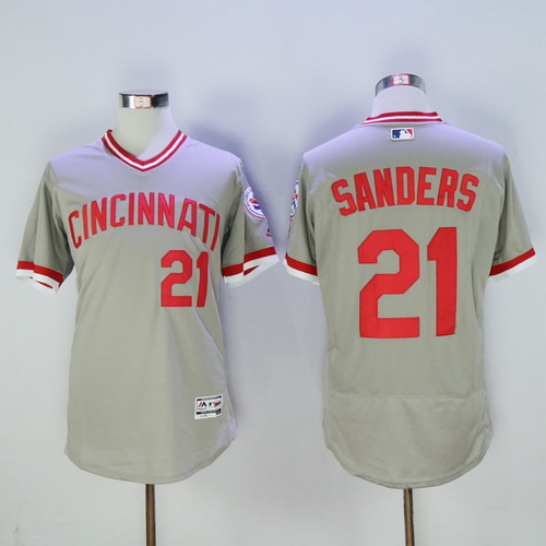 Men's Cincinnati Reds #21 Deion Sanders Gray Pullover 2016 Flexbase  Majestic Baseball Jersey on sale,for Cheap,wholesale from China