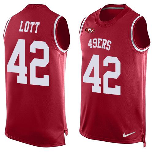 Men's San Francisco 49ers #42 Ronnie Lott Red Hot Pressing Player Name & Number Nike NFL Tank Top Jersey Men's San Francisco 49ers #42 Ronnie Lott Red Hot Pressing Player Name & Number Nike NFL Tank Top Jersey