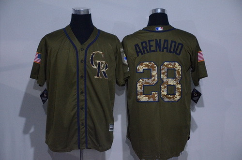 Men's Colorado Rockies #28 Nolan Arenado Green Salute to Service