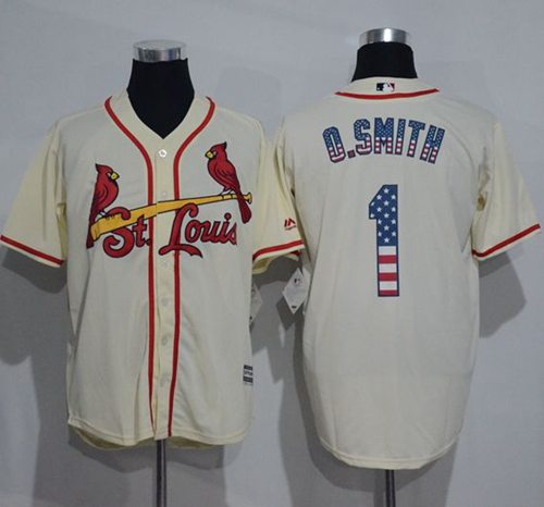 Men's St. Louis Cardinals #1 Ozzie Smith Retired Cream Stitched MLB USA Flag Fashion Jersey Men's St. Louis Cardinals #1 Ozzie Smith Retired Cream Stitched MLB USA Flag Fashion Jersey
