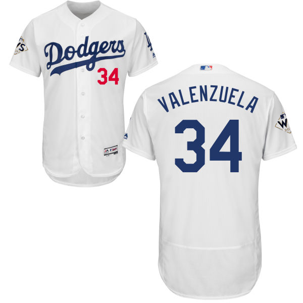 Men's Los Angeles Dodgers #34 Fernando Valenzuela White Flexbase