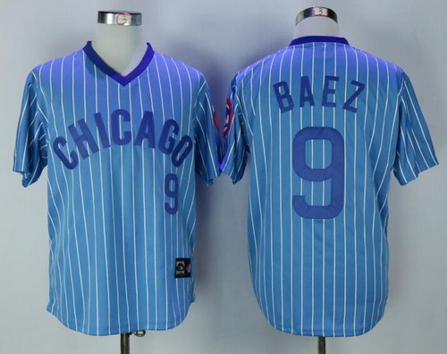 Men's Chicago Cubs #9 Javier Baez 1988 Light Blue Pullover