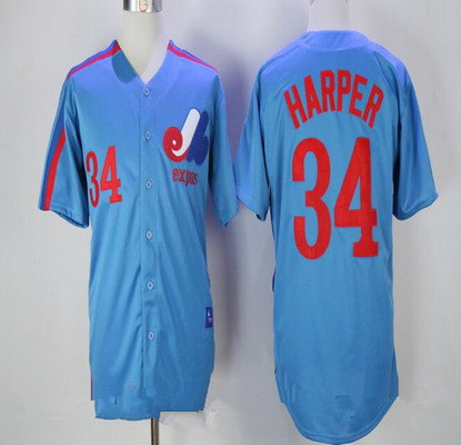 Men's Montreal Expos #34 Bryce Harper Majestic 1982 Royal Blue