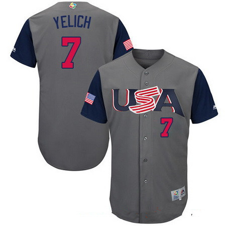 Men's Team USA Baseball Majestic #7 Christian Yelich Gray 2017