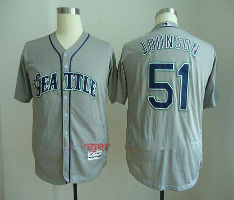 Men's Seattle Mariners #51 Randy Johnson Retired Gray Road Stitched MLB Majestic Flex Base Jersey