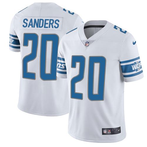 Nike Lions 20 Barry Sanders White Men's Stitched NFL Limited Jersey on