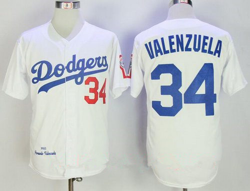 Men's Los Angeles Dodgers #34 Fernando Valenzuela White 1981