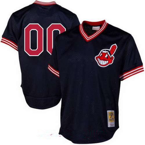 Men's Cleveland Indians Navy Blue Mesh Batting Practice Throwback
