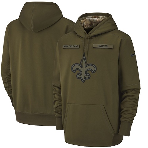 men's new orleans saints nike olive salute to service sideline therma performance pullover hoodie