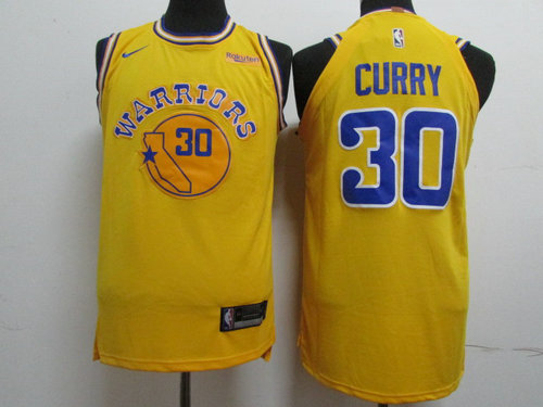 Nike Golden State Warriors #30 Stephen Curry Yellow Throwback 
