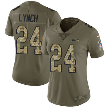 Women's Nike Seattle Seahawks #24 Marshawn Lynch Olive Camo Stitched NFL Limited 2017 Salute to 