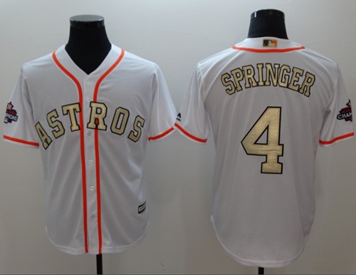 Houston Astros #4 George Springer White 2017 World Series Champions Gold  Program Cool Base Stitched Baseball Jersey on sale,for Cheap,wholesale from  China