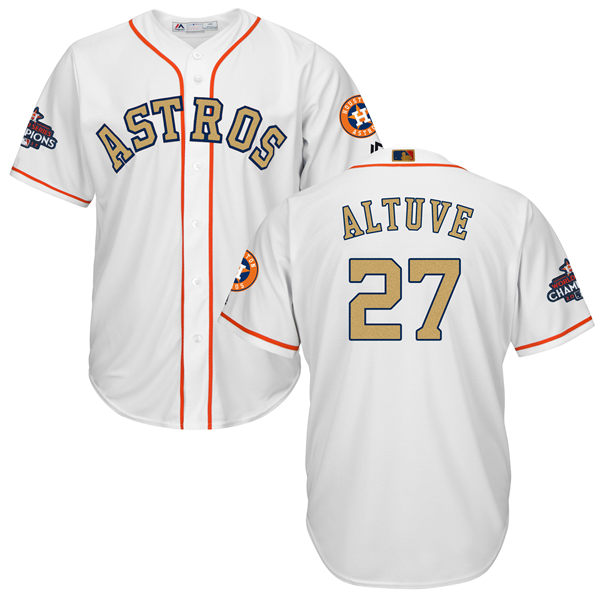 Men's Houston Astros 27 Jose Altuve White 2018 Gold Program Cool Base
