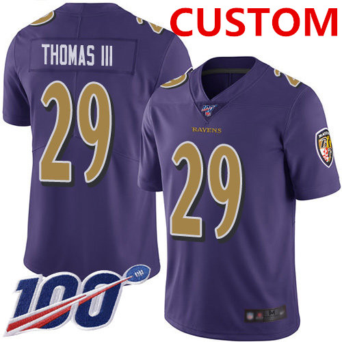 Men's Baltimore Ravens Custom Purple Vapor Limited 100th Season Jersey