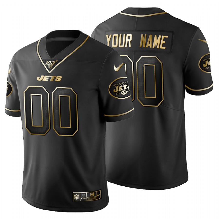 New York Jets Custom Men's Nike Black Golden Limited NFL 100 Jersey on