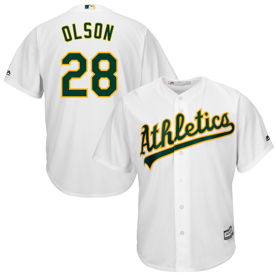 Men's Oakland Athletics #28 Matt Olson Green Cool Base ...