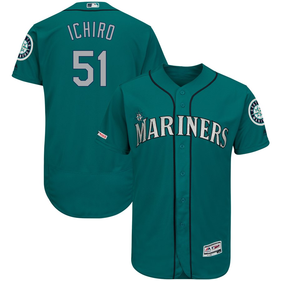 Men's Seattle Mariners 51 Ichiro Suzuki Majestic Light Blue 2019 Spring Training Flex Base
