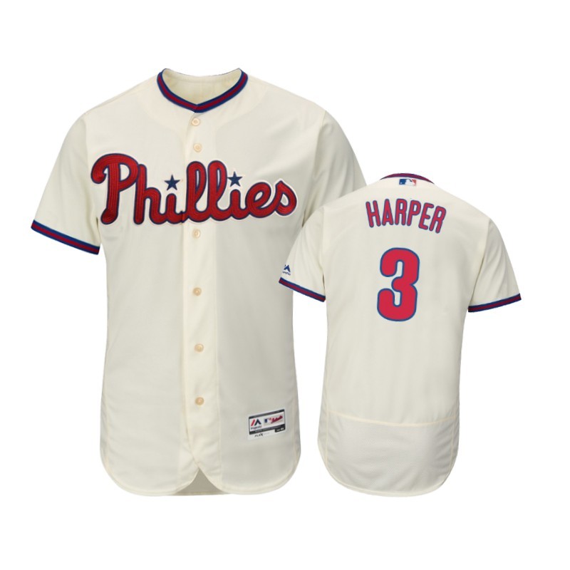 Men Philadelphia Phillies Cream #3 Bryce Harper 2019 Flex ...
