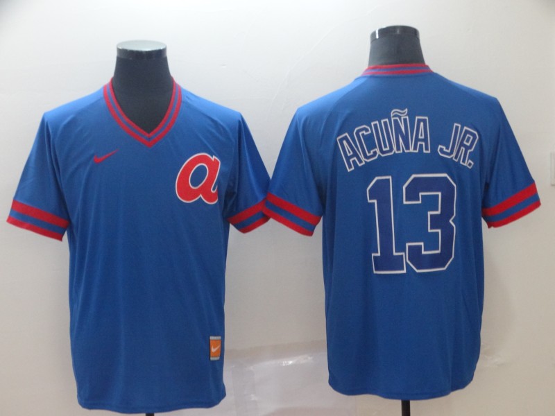 Men's Atlanta Braves 13 Ronald Acuna Jr Blue Throwback Jersey on sale,for  Cheap,wholesale from China