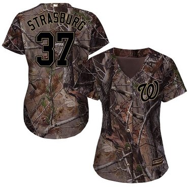 Nationals #37 Stephen Strasburg Camo Realtree Collection Cool Base Women's Stitched Baseball Jersey